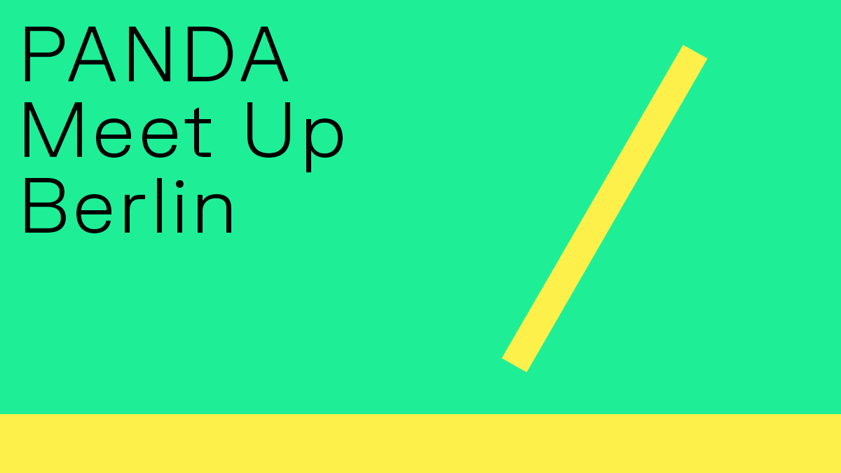 PANDA Meet Up Berlin branding with green and yellow design elements.