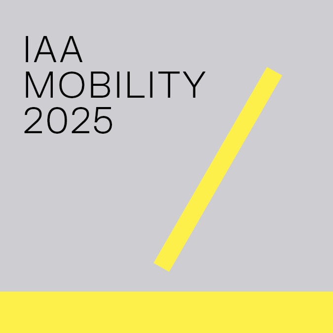 IAA mobility 2025 IAA MOBILITY 2025 branding with CARIAD logo on a purple and yellow background.