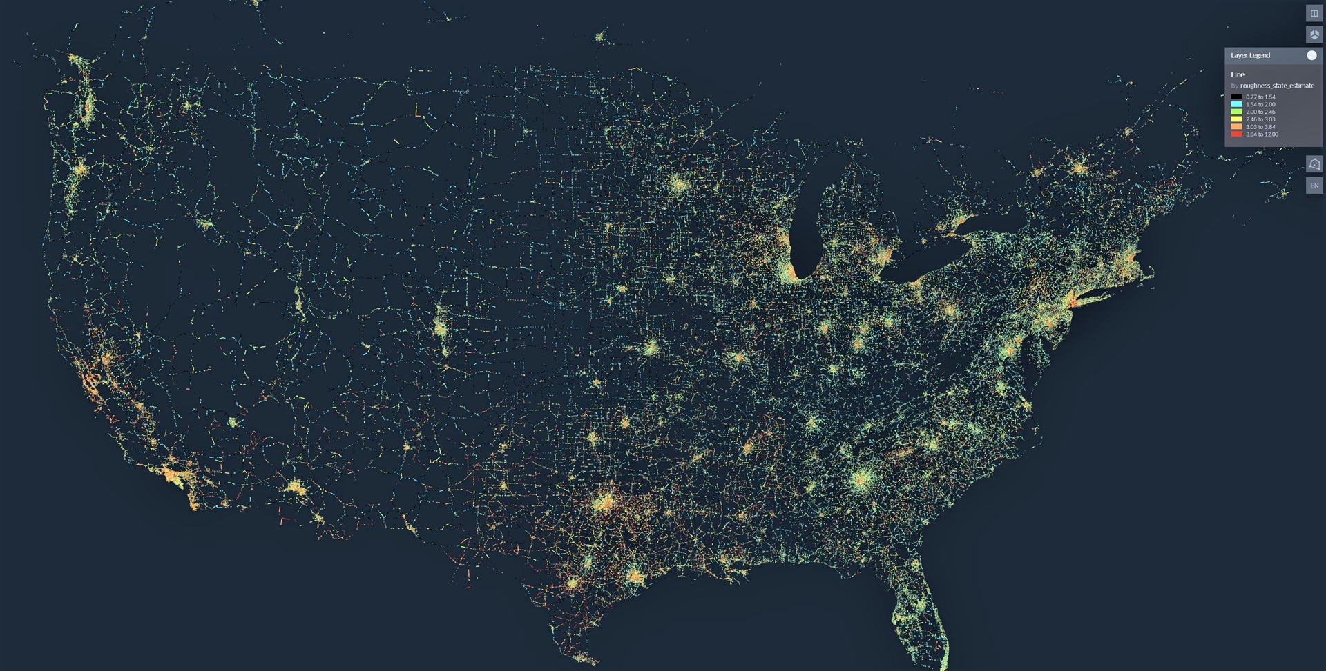 US map with spot lights