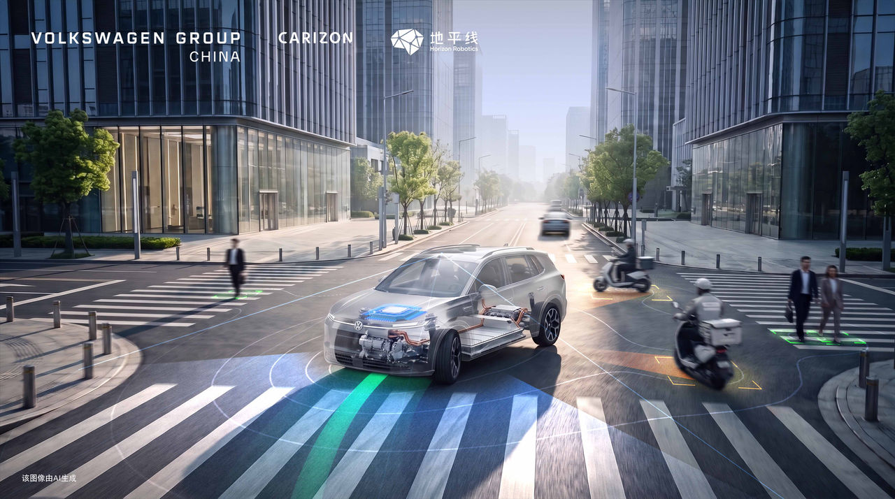 Volkswagen Group China, CARIZON and Horizon Robotics deepen their collaboration on AI foundation model technology — enabling advanced automated driving that safely detects pedestrians, scooters and surrounding traffic in complex urban environments.
