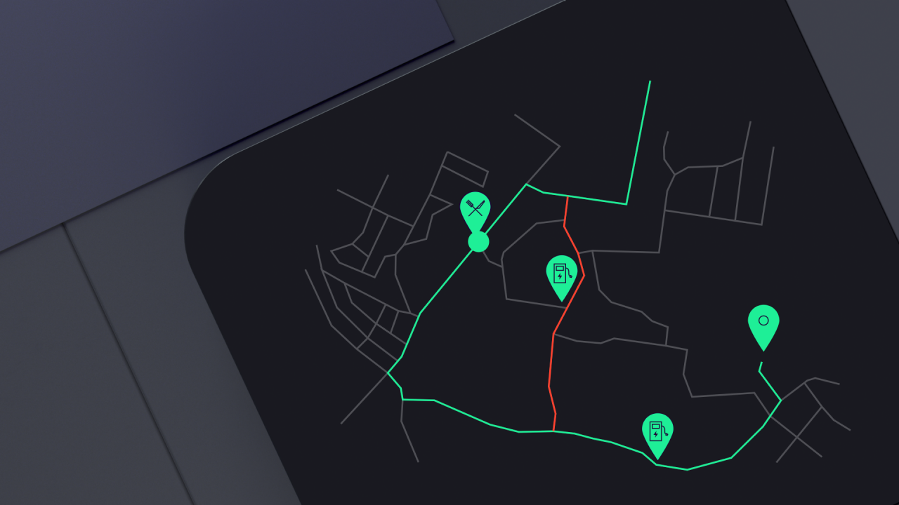 Charging stations are automatically planned in such a way that the driver comfortably gets to them in time.