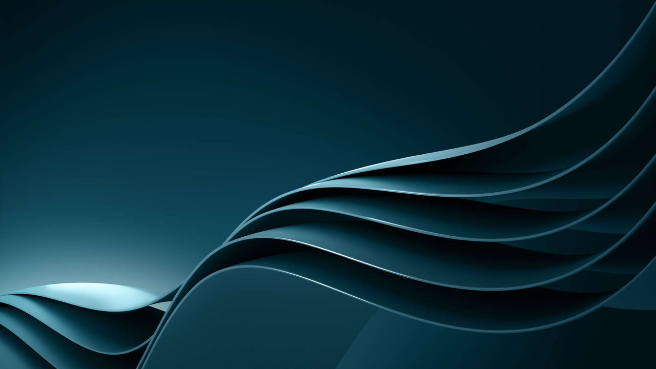 Abstract digital artwork featuring smooth, layered wave-like shapes in dark teal and blue tones on a gradient background, creating a modern and futuristic aesthetic.